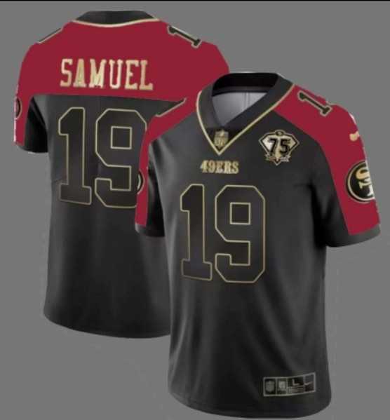 Mens San Francisco 49ers #19 Deebo Samuel Balck With 75th Anniversary Patch Stitched Football Jersey Dzhi